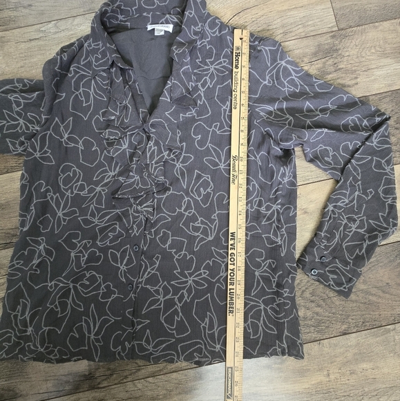 Calvin Klein Large Womens Gray Floral Ruffle Blouse - Picture 4 of 11